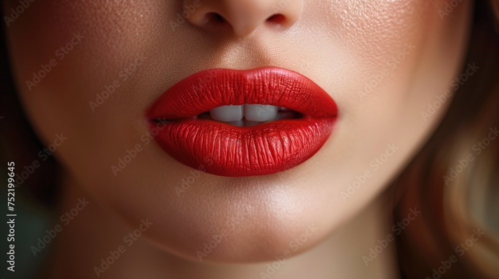 Sexy lips. Makeup detail of beauty scarlet lips. Beautiful makeup close-up. Sensual open mouth. lipstick or lip gloss. Cosmetology and makeup advertising concept. Sexy lips. Makeup detail of beauty scarlet lips. Beautiful makeup close-up. Sensual open mouth. lipstick or lip gloss. Cosmetology and makeup advertising concept.