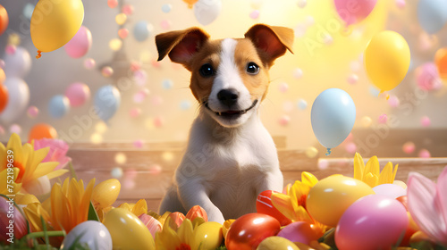 dog playing with balloons © Sadia