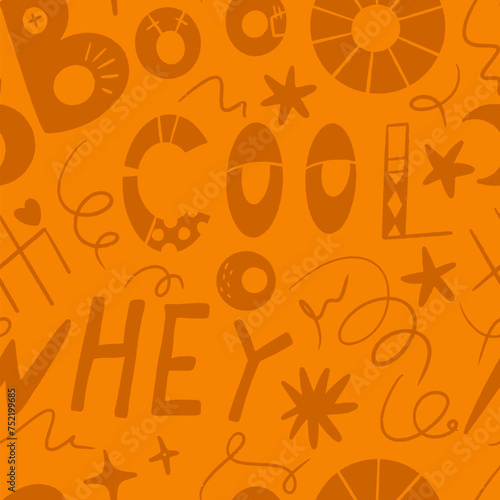 Cool Hey Words in Monochrome Vector Seamless Pattern