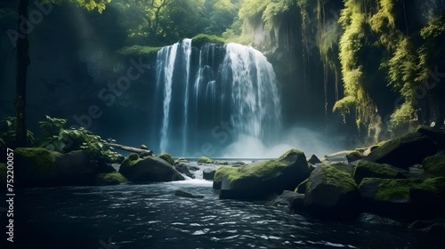 Discover the Tranquil Beauty of Mossy Waterfalls and Lush Greenery, Serene Waterfalls: A Natural Oasis of Tranquility and Peace, Exploring Nature's Majesty: Waterfalls, Rocks, and Greenery, Enchanting © Baloch Arts