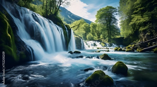 Serene Waterfall Landscapes  Exploring Nature s Flowing Beauty  Mossy Rocks and Cascading Streams  A Scenic Nature Adventure  Tranquil River Scenes  Serenity Amidst Lush Greenery  Flowing Waters 