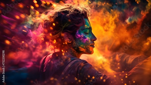  Bold and Colorful Makeup Looks: Creative and Artistic Beauty Portraits, Stunning Woman Surrounded by Smoke and Sparks: Glamour and Fantasy Fashion, Vibrant Beauty Portraits: Bold Makeup and Creative 