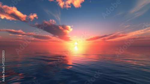Beautiful seascape sunset with clouds and sun