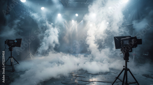 smoke in a studio, in the style of theatrical lighting