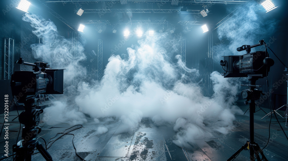 smoke in a studio, in the style of theatrical lighting