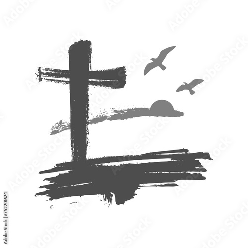 Grunge style Christian cross for Ash Wednesday web banner or social graphic. The first day of Lent is a holy day of prayer and fasting.