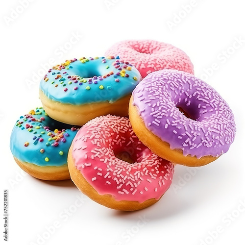 Colorful delicious donuts isolated on white background 