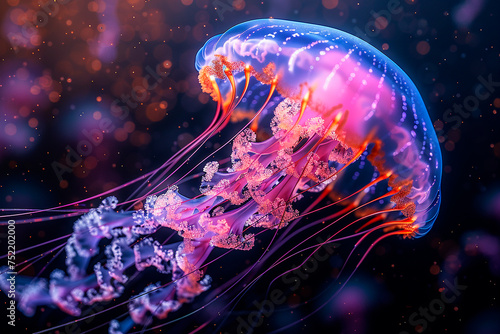 Beautiful bright jellyfish on a black background. close-up