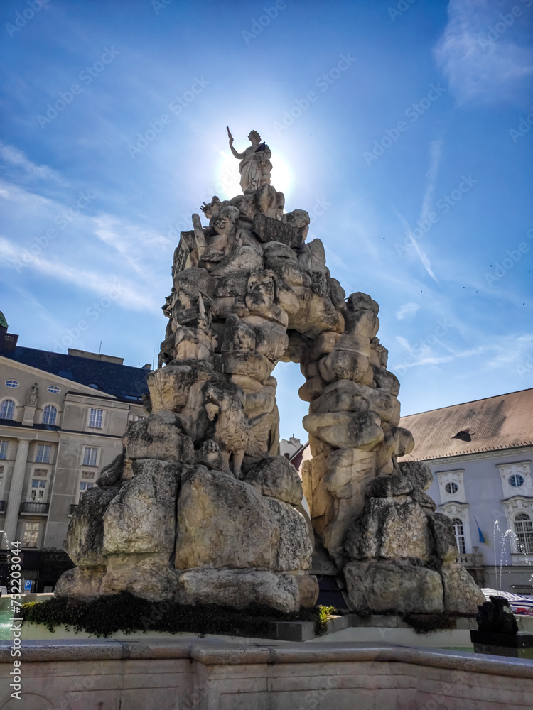 Beautiful Parnassus fountain in the center of Brno
