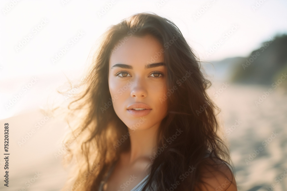 Smiling young brunette woman on the beach Smiling young brunette woman on the beach