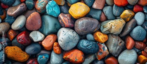 A collection of rocks with varying hues, sizes, and shapes scattered on the ground.