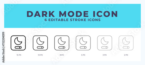 Dark mode icon set with different stroke. Vector illustration with editable stroke.