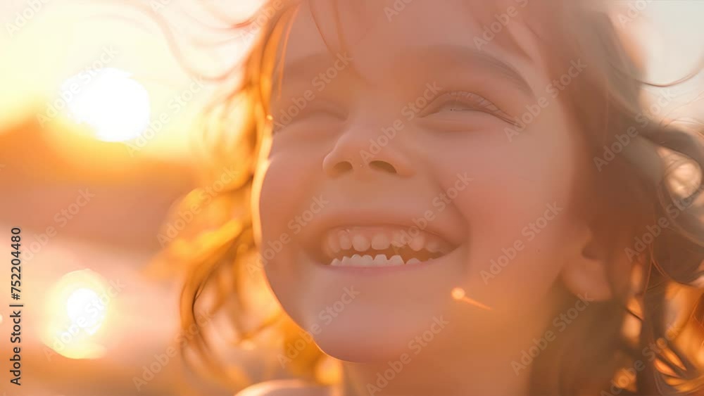 A close-up view of a young girl smiling, showcasing her joyful expression and happiness A close-up view of a young girl smiling, showcasing her joyful expression and happiness