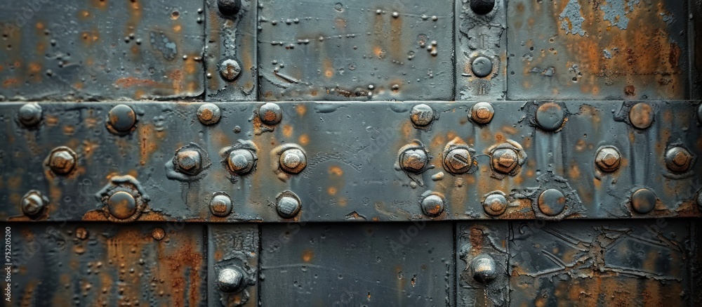 Detailed view of a heavy-duty metal door covered in rivets.