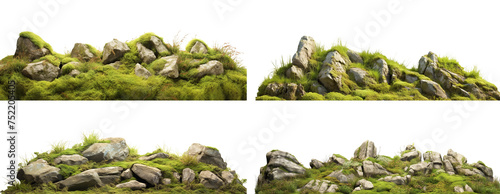 Set of moss-covered rocks in natural settings, cut out