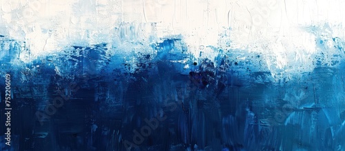 This painting showcases bold strokes of blue and white colors in an abstract composition, creating a dynamic visual impact. © FryArt
