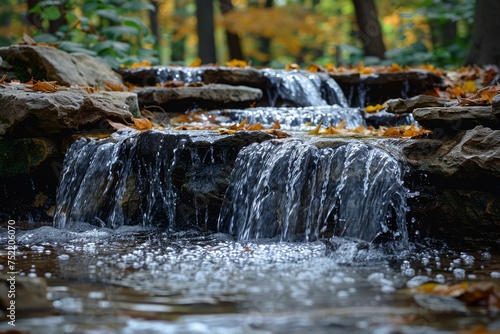 Wallpaper Mural Seasonal autumn leaves decorate the flowing water of a forest waterfall, creating an enchanting woodland scene Torontodigital.ca