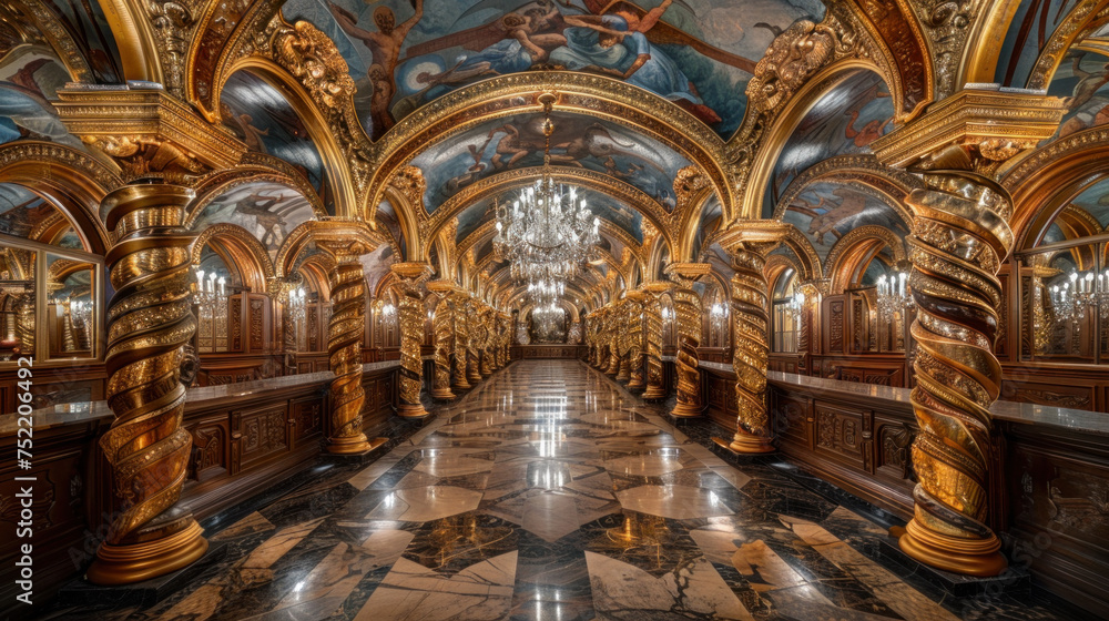 Obraz premium Dream-like, unreal interior of a restaurant in palace setting