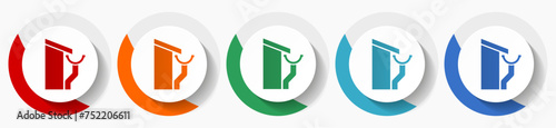 Roof and gutter, guttering home vector icon set, flat icons for logo design, webdesign and mobile applications, colorful round buttons