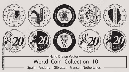 Hand Drawn Vector World Coin Collection 10