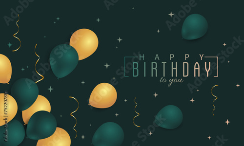 Happy Birthday congratulation card with green and gold balloons