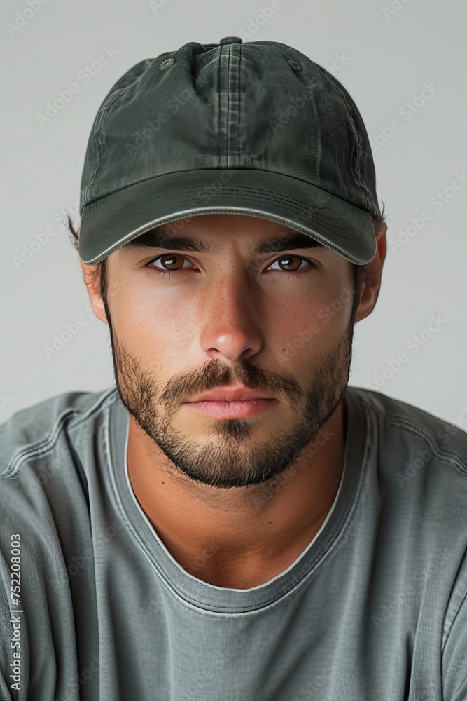 portrait of man wearing plain cap hat, mockup portrait of man wearing plain cap hat, mockup