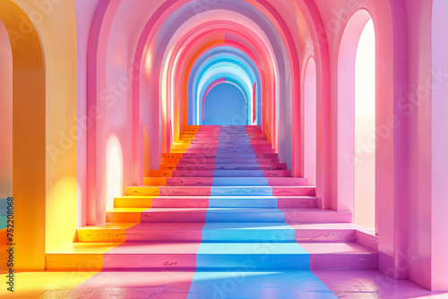 Colorful modern archway design in daylight. Generative AI