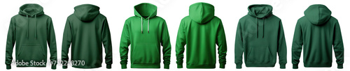 Green hooded sweatshirts mockup set, cut out