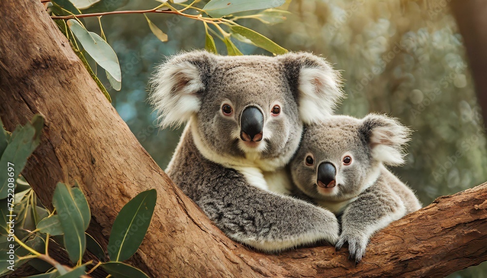 Obraz premium Koala bear with baby on a tree