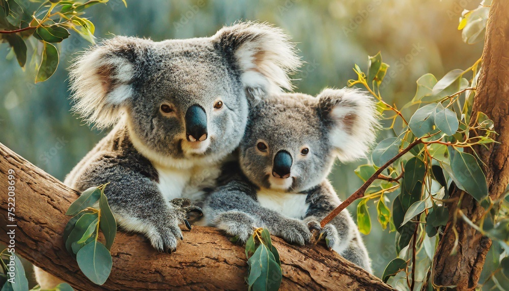 Obraz premium Koala bear with baby on a tree