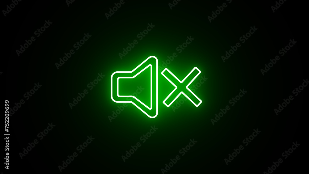 Neon Audio speaker mute icon. Audio Tool In Silence glowing neon icon. rendering of Green color neon symbol of volume mute icon on black background. Neon Audio speaker mute icon. Audio Tool In Silence glowing neon icon. rendering of Green color neon symbol of volume mute icon on black background.
