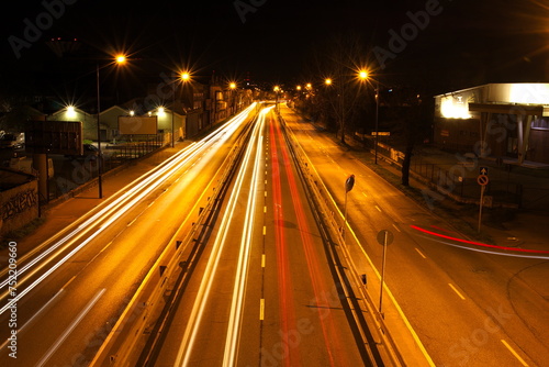 Long exposure of car light trails on a city street at night