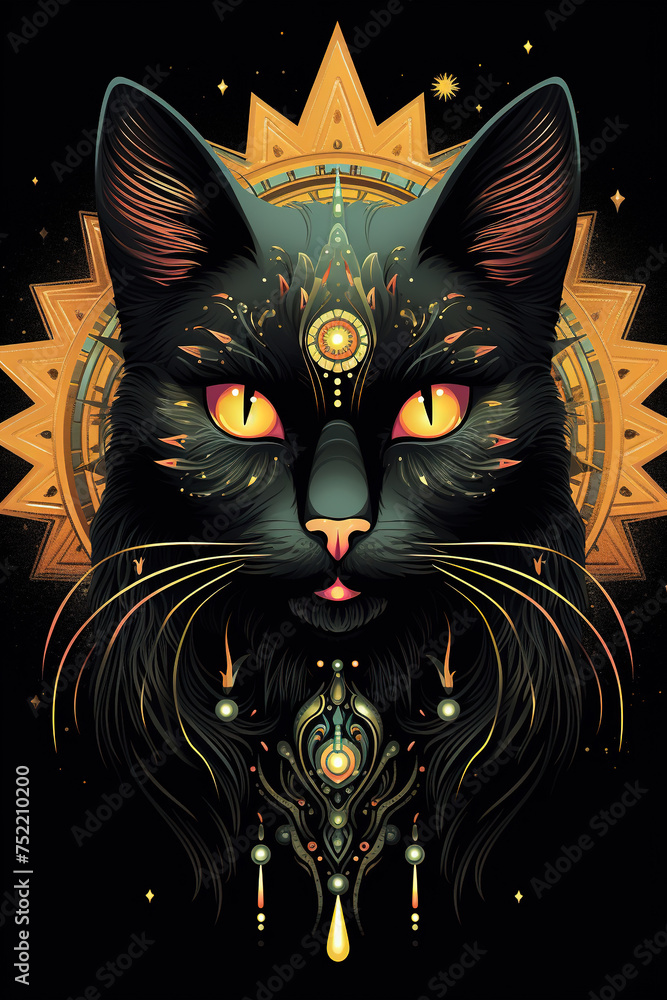 Mystical  Cat with Ornate Gold Details