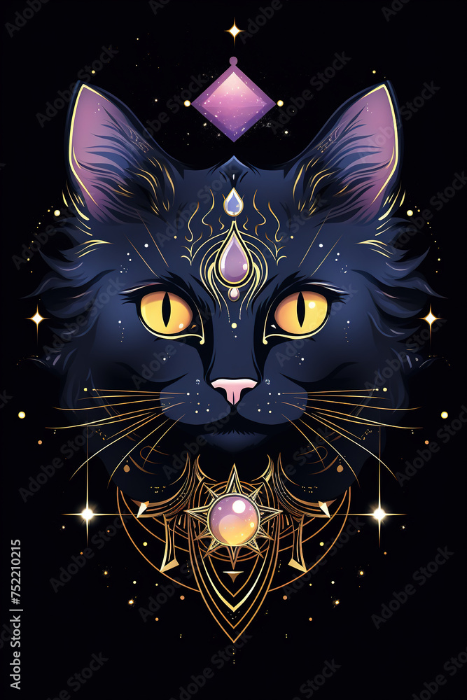 Mystical  Cat with Ornate Gold Details