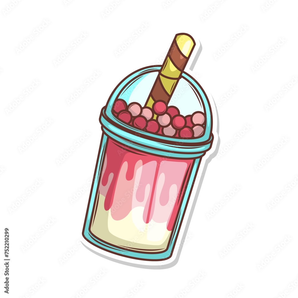 Bubble tea vector sticker cartoon. hand draw illustration art Bubble tea vector sticker cartoon. hand draw illustration art