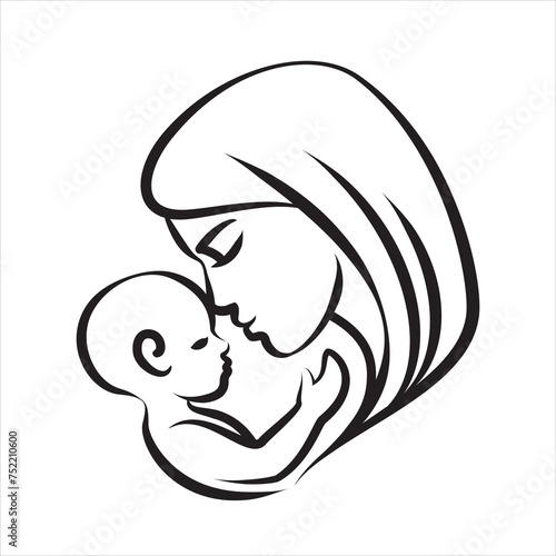 Mother with her baby, silhouette, mother's day, baby care icon