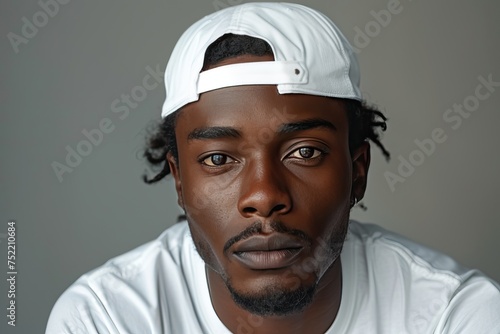 portrait of african man wearing plain cap hat, mockup