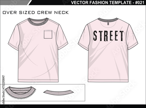 EASY EDITABLE TECH PACK FASHION TECHNICAL FLAT SKETCH ILLUSTRATION DESIGN OVER SIZED CREW NECK T SHIRT