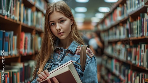 Inspired Young Female Student in Library: World of Knowledge