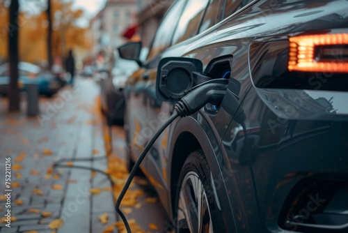 A black car is charging its battery