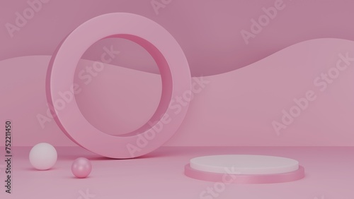 3D Rendering abstract pink background with podium