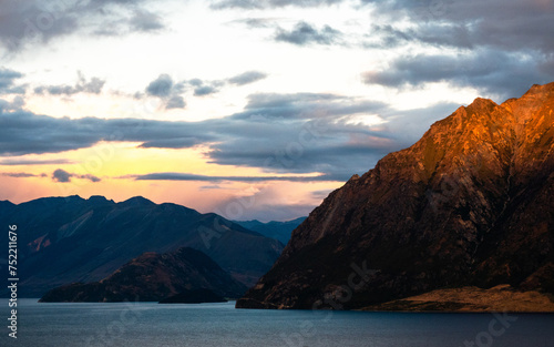 sunset at New Zealand lake