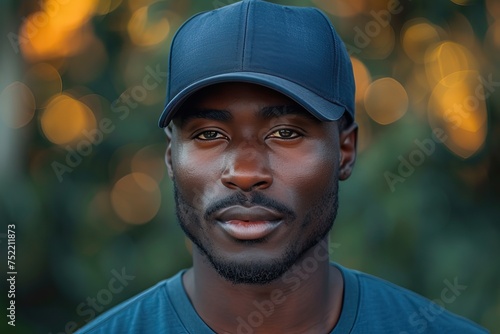 portrait of african man wearing plain cap hat, mockup