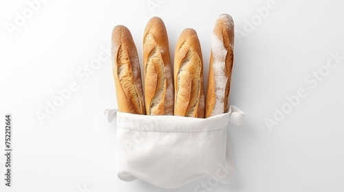 Fresh Baguette in a white paper bag mockup on white background photo