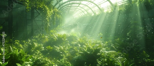 Landscape of Ethereal Greenhouse Guardian with Butterfly  Unreal Engine 3D  rays of light in the forest