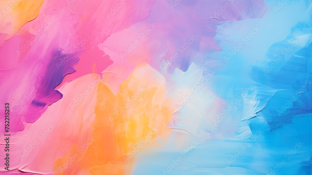 Abstract acrylic paint background in blue, orange, pink and yellow colors