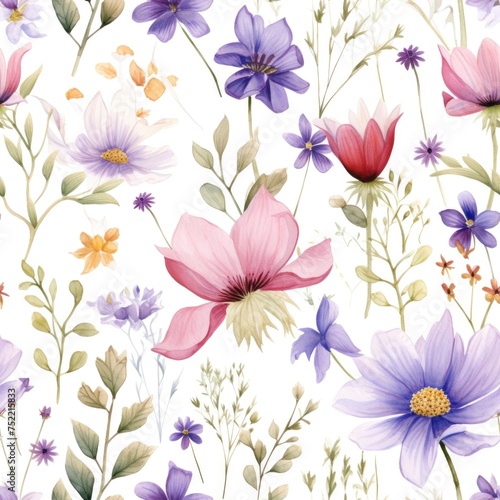 Wallpaper Mural Seamless pattern of watercolor field flowers white background Torontodigital.ca