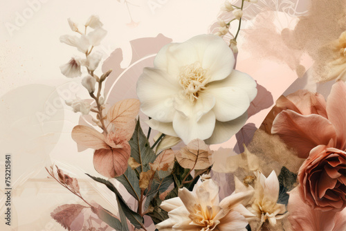 beautiful flowers in soft color and blur style on mulberry paper texture