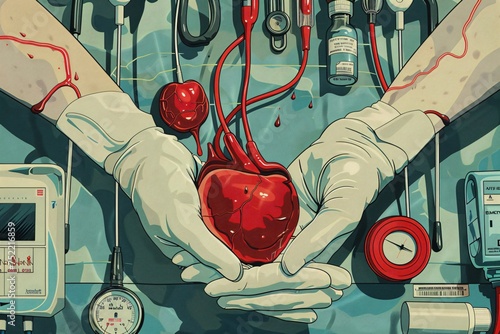 Hearth surgery and blood transfusion concept poster photo