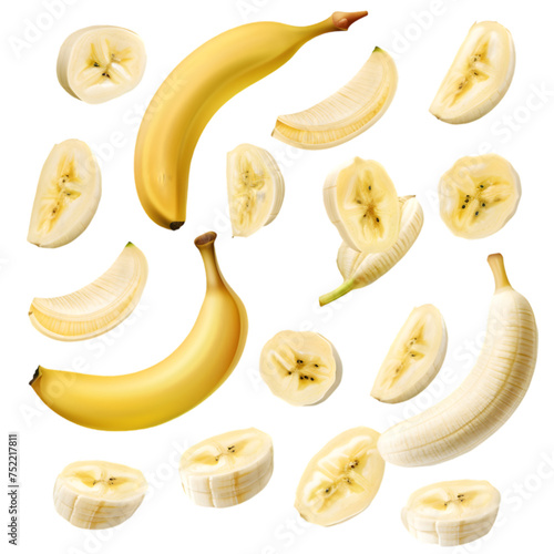 set of bananas on transparent background